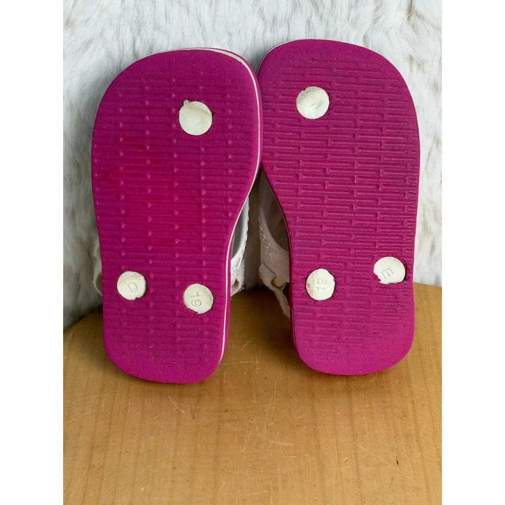 Havaianas Brazil Logo Baby Flip Flops Pink White Size 5C Elastic Backstrap